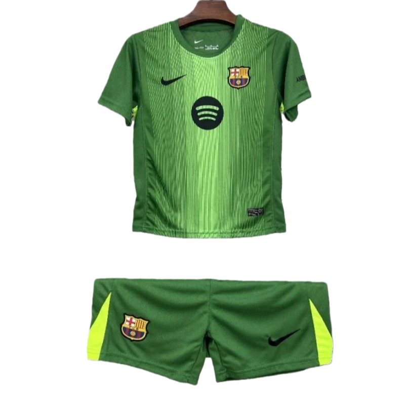 2025-26 Barcelona Goalkeeper Kids Football jersey Kit jersey+Shorts