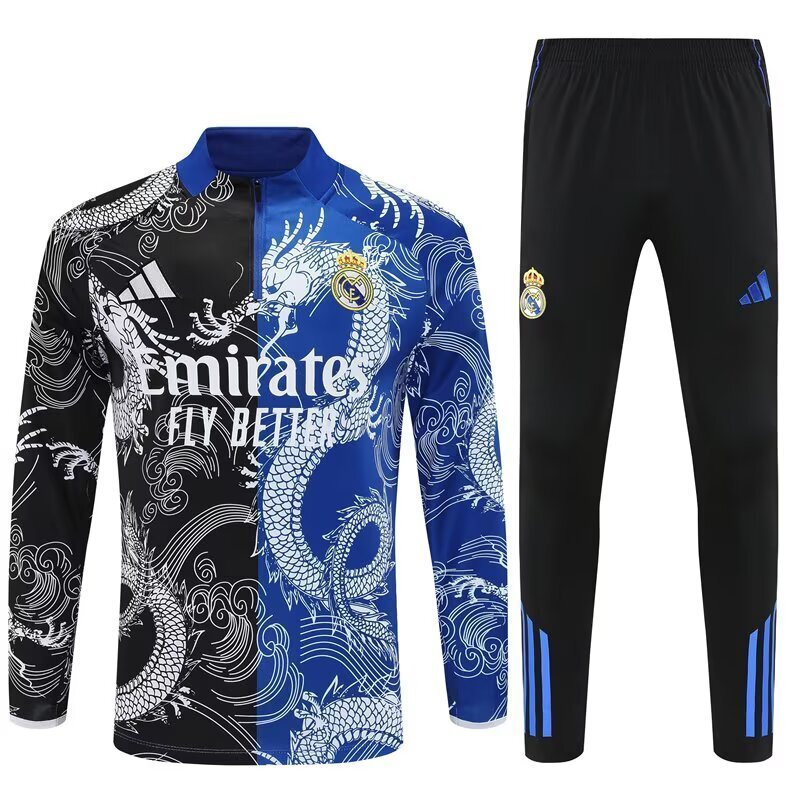 25-26 Real Madrid Black&Blue Dragon Training Kits Long Football Track suits