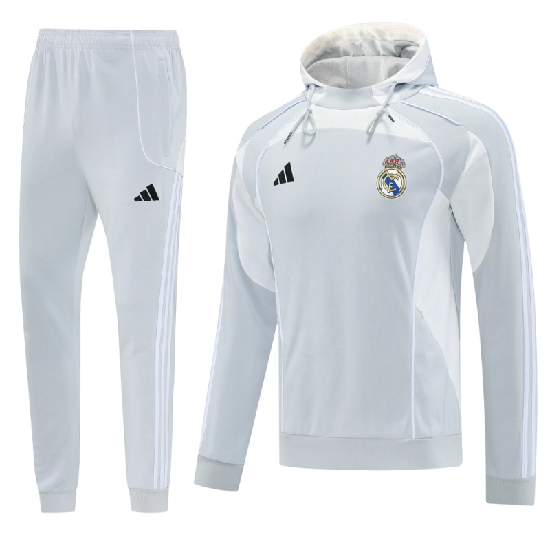 Real Madrid Training Kit Light Grey 2025-26  (Jacket+Pants)